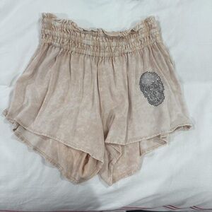 Surf Gypsy Cream High Waist Shorts with Skull Accent